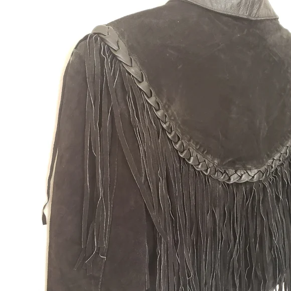 Black Suede and Leather Fringe Jacket - Picture 7 of 13